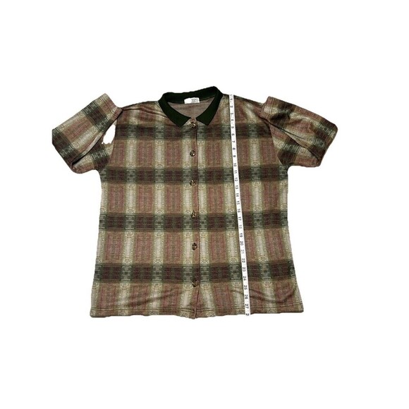 Vtg Express Tricot Button Up Top Southwestern Aztec Army Green Women Large - Picture 9 of 11